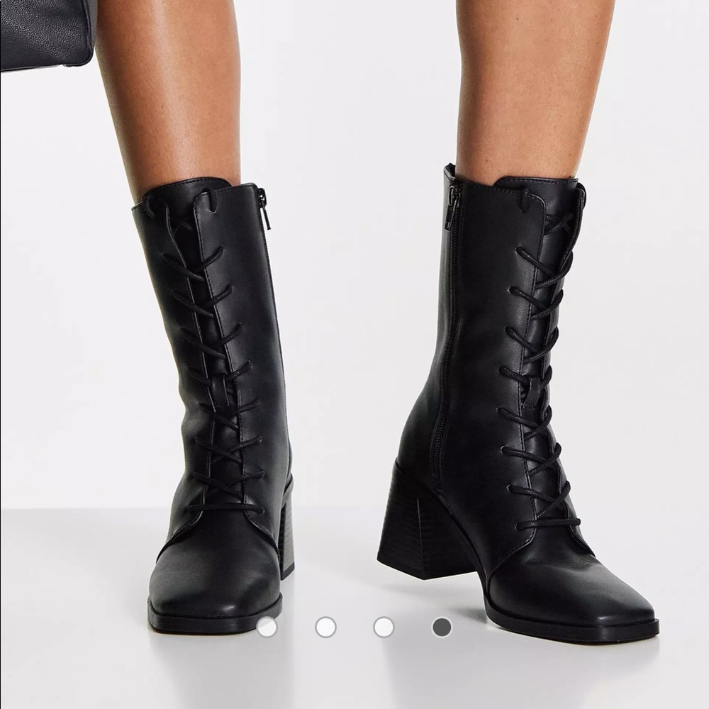 Monki Elma vegan lace up heeled boots in black US 7.5